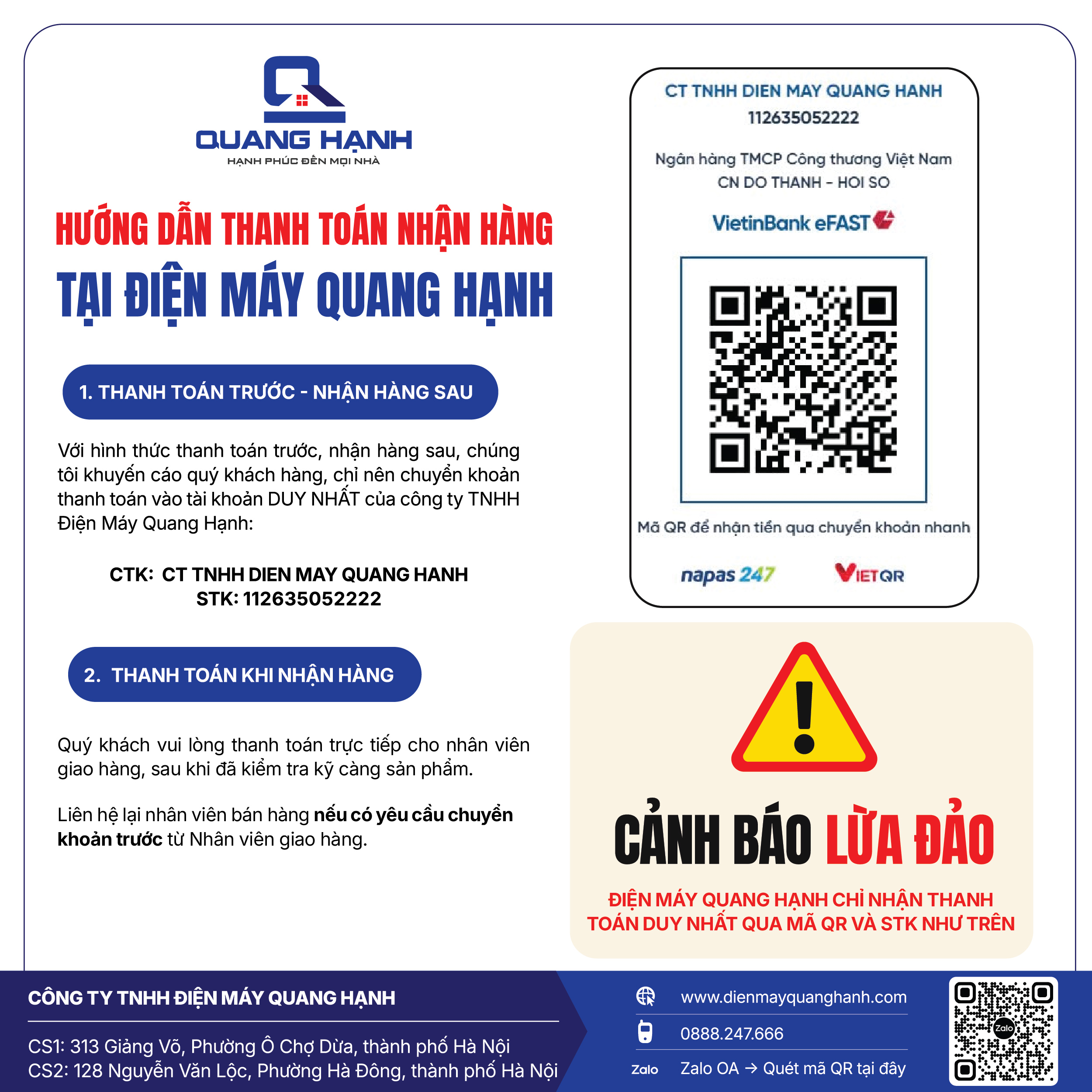 CẢNH BÁO LỪA ĐẢO GIẢ MẠO ĐIỆN MÁY QUANG HẠNH 1